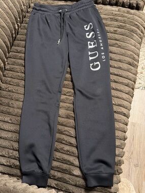 GUESS Men's Black Logo Sweatpants with Vertical Branding